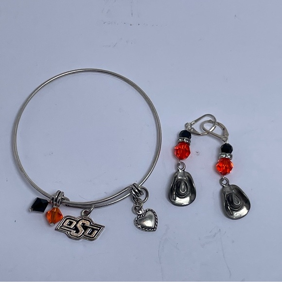 OSU Charm Bangle Bracelet and Cowboy Hat Earring Set - Picture 1 of 8